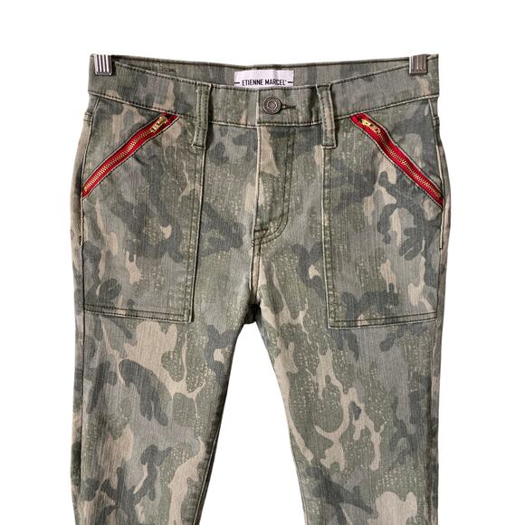 Etienne Marcel Denim Skinny Camo Capri Jeans 26 Green Slim Cropped Pant Indie - Picture 5 of 11